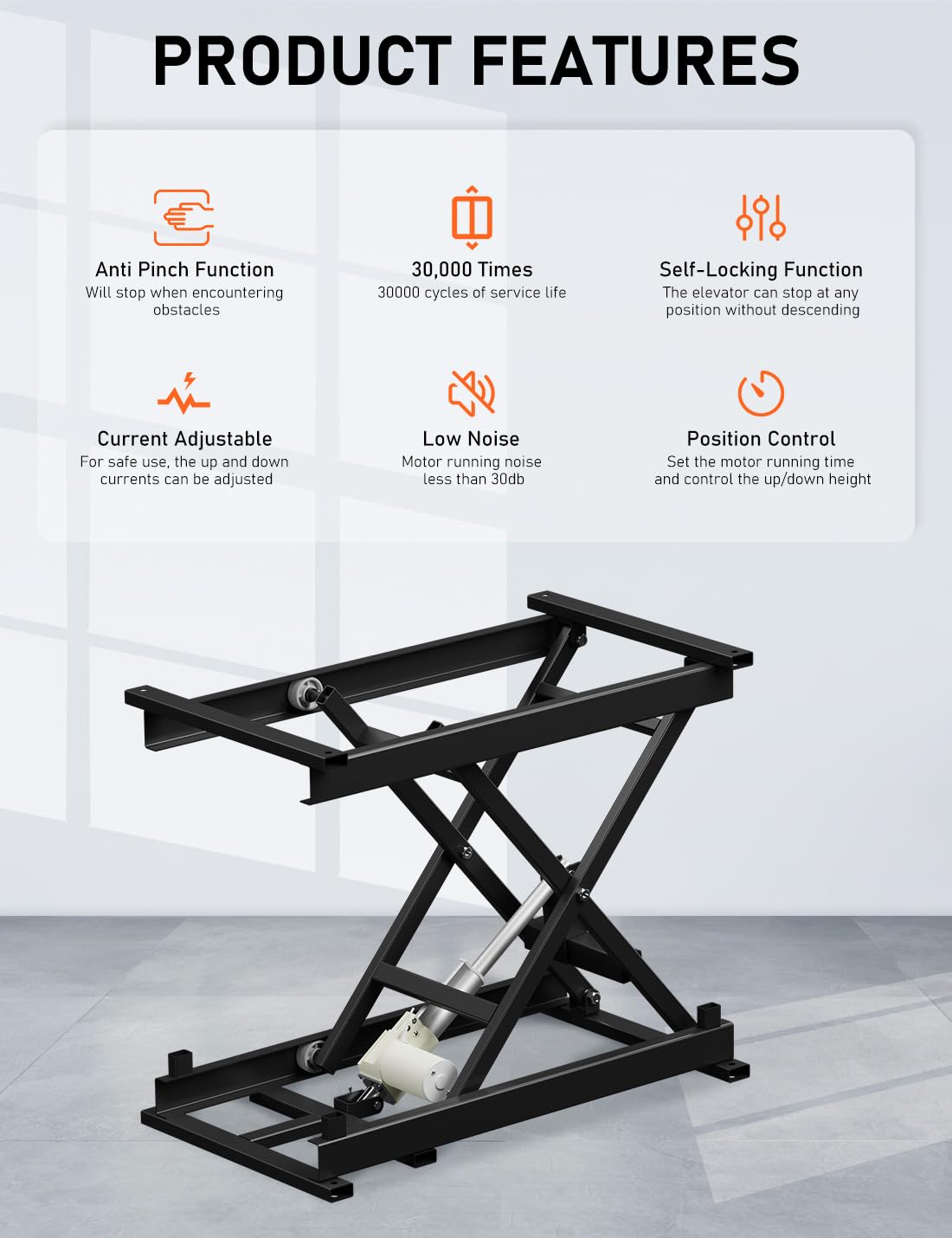 DIHOOL Electric Scissor Lift Table 350LB Load, 195-680MM Height Adjustable Electric Lifting Platform DIHOOL