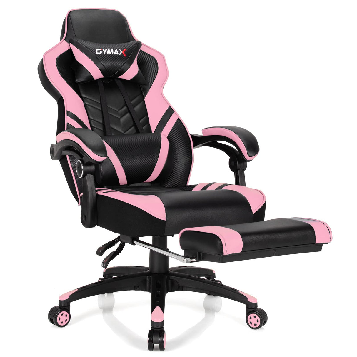 GYMAX Gaming Chair, Ergonomic Computer Chair with Footrest, Linkage Armrests & Lumbar Cushion, Big Wide High Back Video Gaming Chair, Reclining Office Rolling Chair for Adult/Teens (Pink) GYMAX