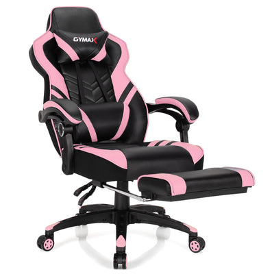 GYMAX Gaming Chair, Ergonomic Computer Chair with Footrest, Linkage Armrests & Lumbar Cushion, Big Wide High Back Video Gaming Chair, Reclining Office Rolling Chair for Adult/Teens (Pink)