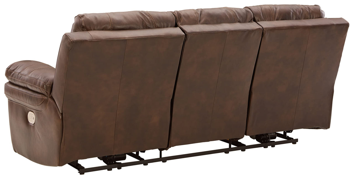 Signature Design by Ashley Edmar Leather Power Reclining Sofa with Adjustable Headrest, Brown Signature Design by Ashley
