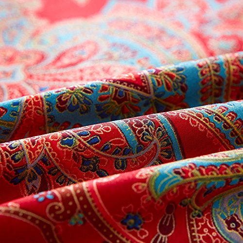 mixinni Red Paisley Comforter Sets Queen Size Bed Shabby Chic Print Comforter All Season 3 Pieces 1 Fluffy Soft Comforter with 2 Pillow Shams-Queen Size mixinni