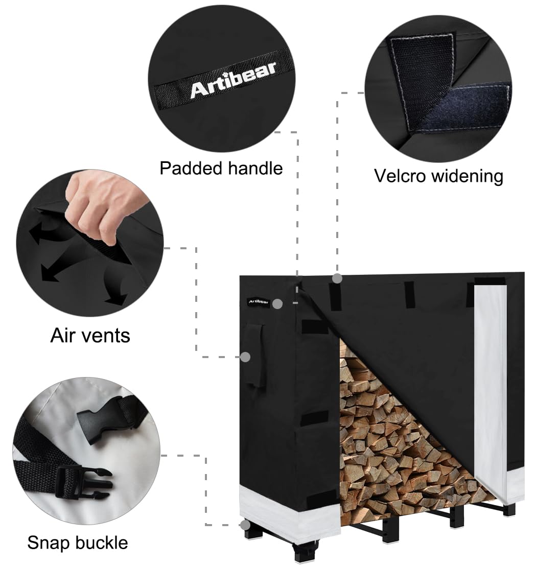 Artibear Firewood Rack Stand 4ft Heavy Duty Logs Holder with Cover Artibear