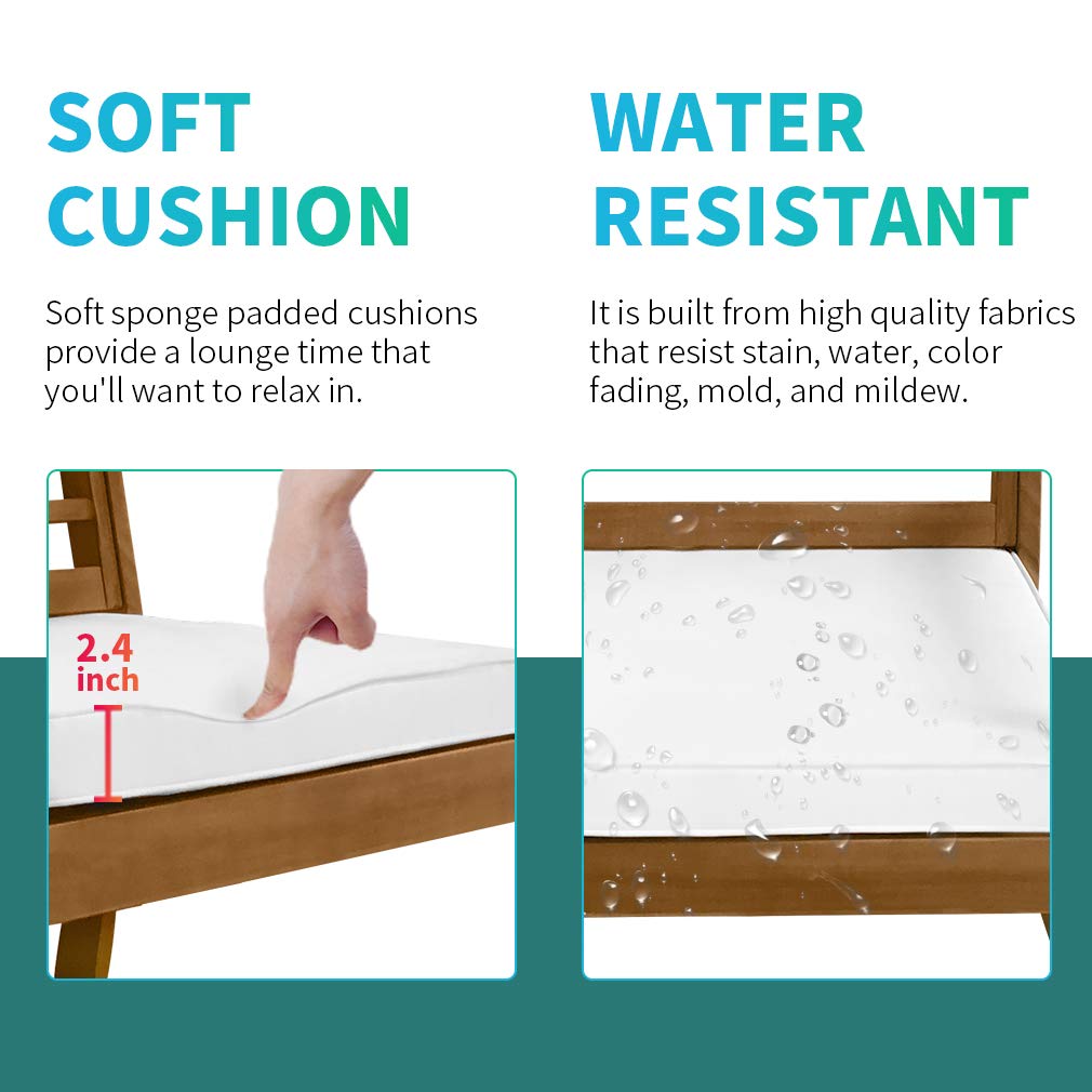 3-Piece Acacia Wood Patio Bistro Set Patio Furniture Outdoor Chat Conversation Table Chair Set Outdoor Wood Chat Set with Water Resistant Cushions and Coffee Table Chairs for Beach Backyard Garden FDW