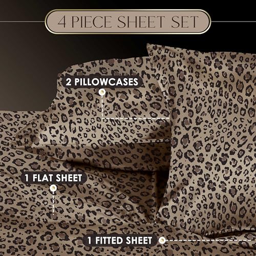 Martex Elegance 4-Piece Satin Sheets Set - Full Size, Leopard Print, Luxury Hotel Quality, Silky Soft & Smooth, Great for Hair & Skin Martex