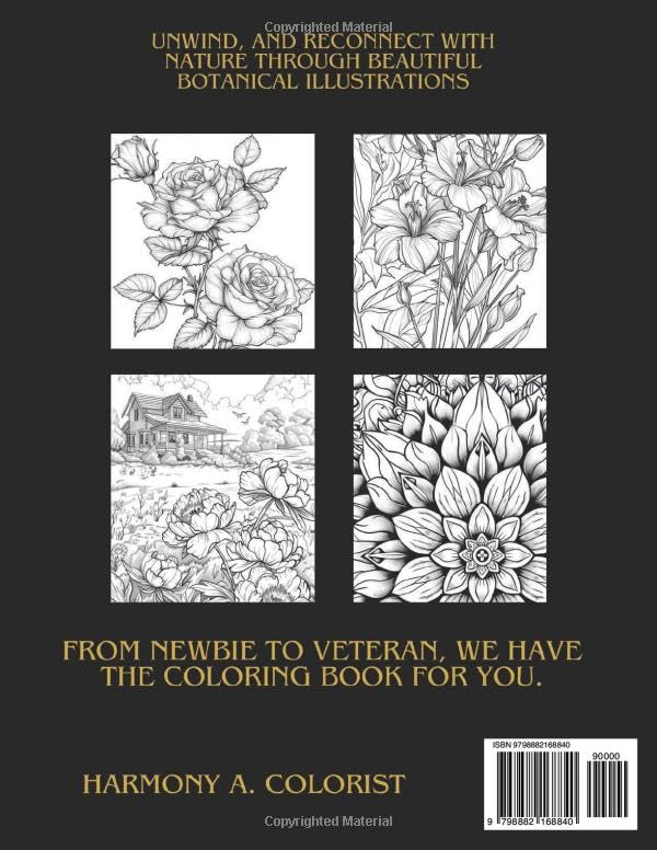 Blossom Bliss: A flower coloring journey: Unwind, and Reconnect with Nature Through Beautiful Botanical Illustrations Majosta