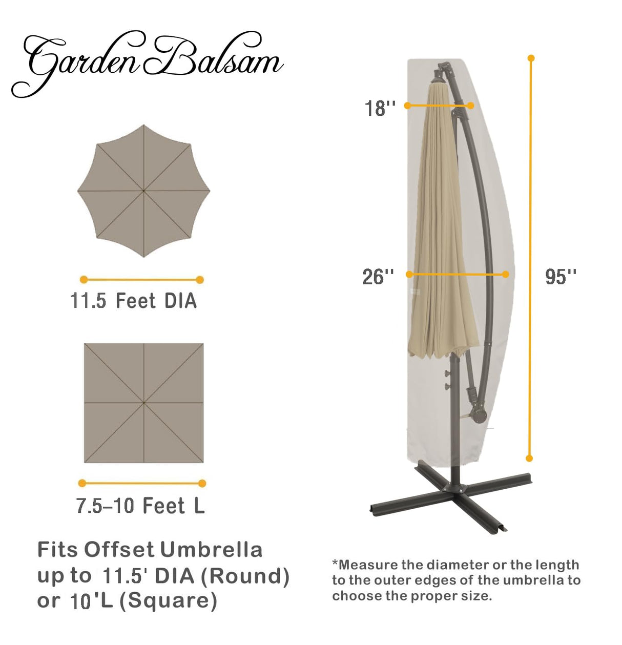 Garden Balsam Patio Umbrella Cover for 10FT to 11FT Offset Umbrella, Water Resistant, Curved Cantilever and Straight Pole Parasol Outdoor Umbrellas Cover with Zipper and Rod Garden Balsam