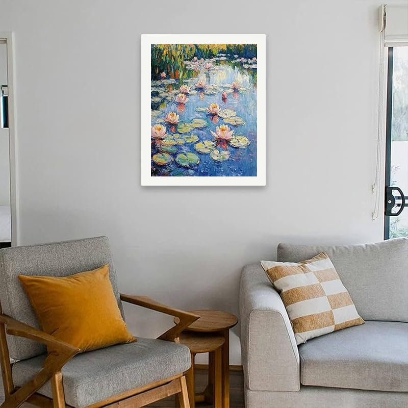 Water Lily Garden Paint by Numbers Kit for Adults - DIY Monet-Inspired Water Lilies Painting on Canvas 16x20 Inches, Acrylic Paint Set, Suitable for Beginners, for Home Decoration/Gifts TAOPAOLAB