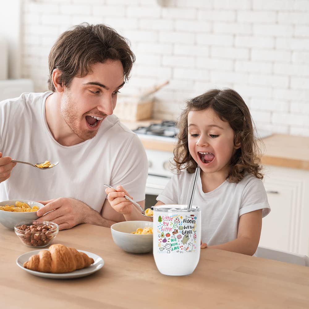 PYD Life Sublimation Wine Kids Tumblers Blanks Straight Bulk 15 OZ Glossy White with Leakproof Lid and Straw Stainless Steel for Cricut Mug Press Tumbler Heat Press 6 Pack PYD Life