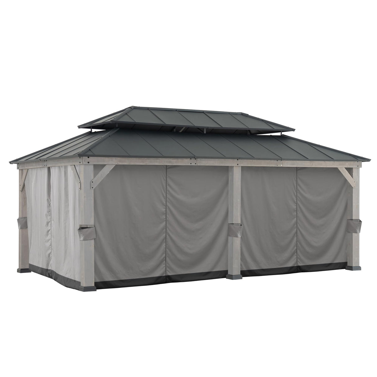 Sunjoy Replacement Curtains, Waterproof 6-Panel Screen Walls Outdoor Curtain for 12 x 20 ft Gazebo, Patio & Backyard Protection, Grey Sunjoy