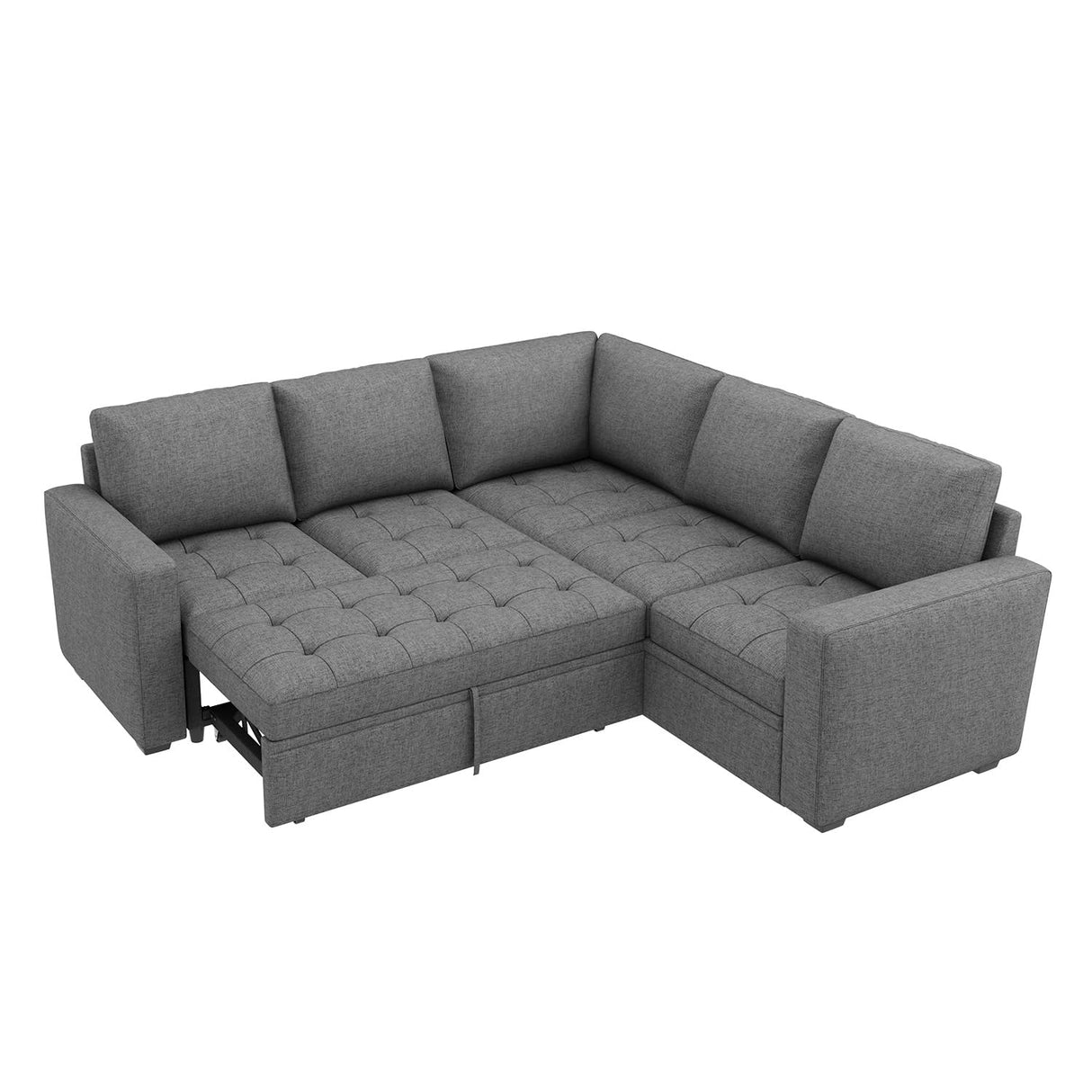 HONBAY Modular Sectional Sleeper Sofa with Pull Out Bed, Linen Convertible L Shaped Sectional Couch with Storage Seat, Sectional Couches for Living Room,Grey HONBAY