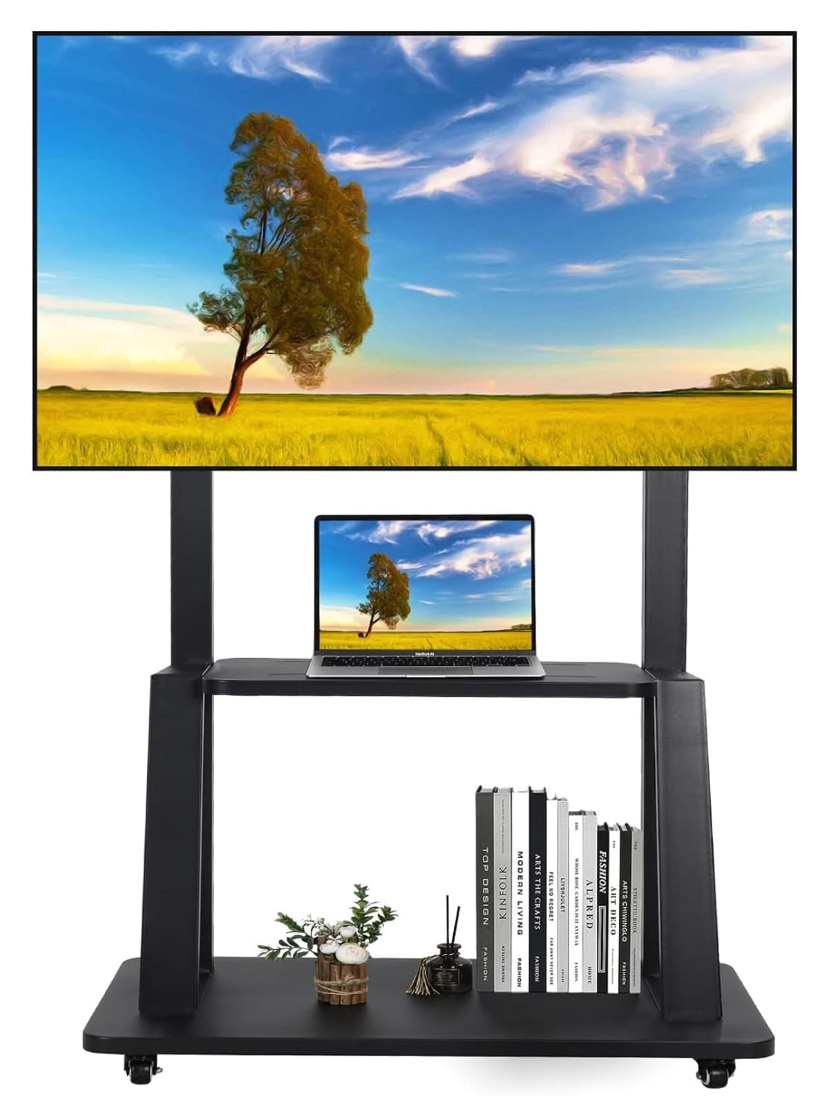 Maiproo Rolling TV Stand with Wheels for 32-75 Inch Heavy-Duty Mobile TV Cart LCD LED OLED Flat Panel Screens Smartboard Holds up to 100lbs Portable TV Stand on Wheels with Shelf Height Ajustable Maiproo