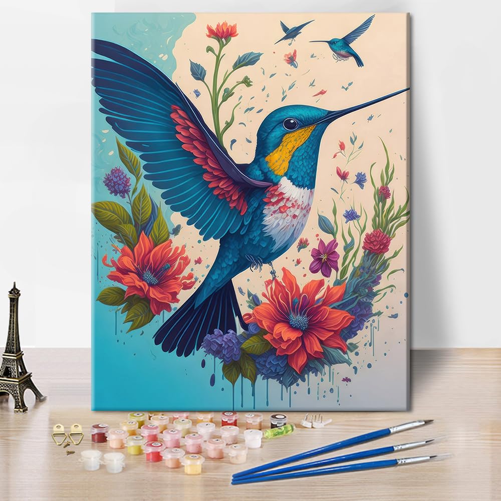 TUMOVO Birds Paint by Numbers for Adults Beginner and Kids, Hummingbird Adults' Paint-by-Number Kits Acrylic Painting by Numbers for Adults Art Crafts, 16x20 Inch TUMOVO