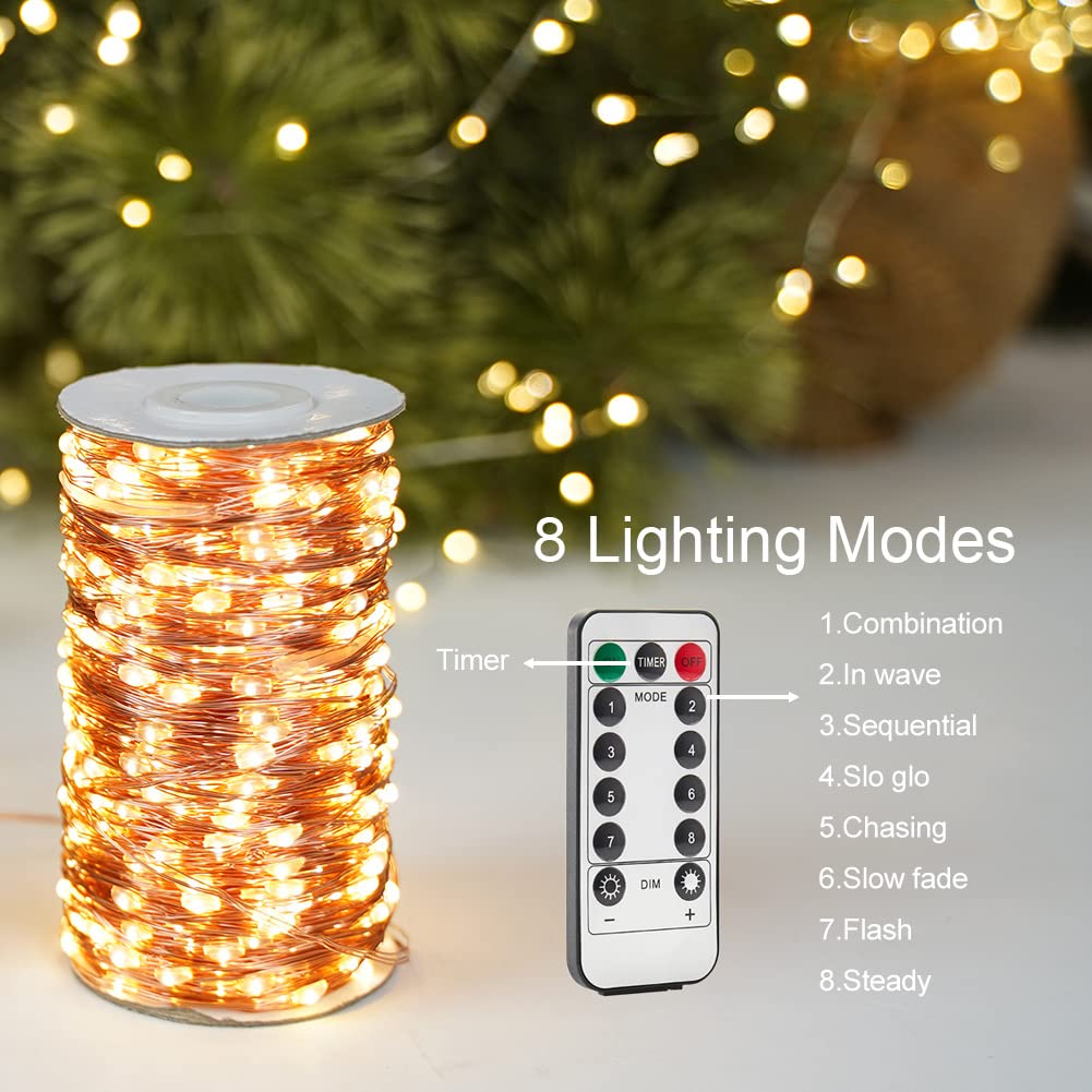 RESNICE 660FT Extra Long Fairy Lights Plug in Waterproof Outside High Bright Copper Wire String Lights with Remote 2000 LED for Garden, Porch, Patio, Christmas Wedding Party Decoration RESNICE