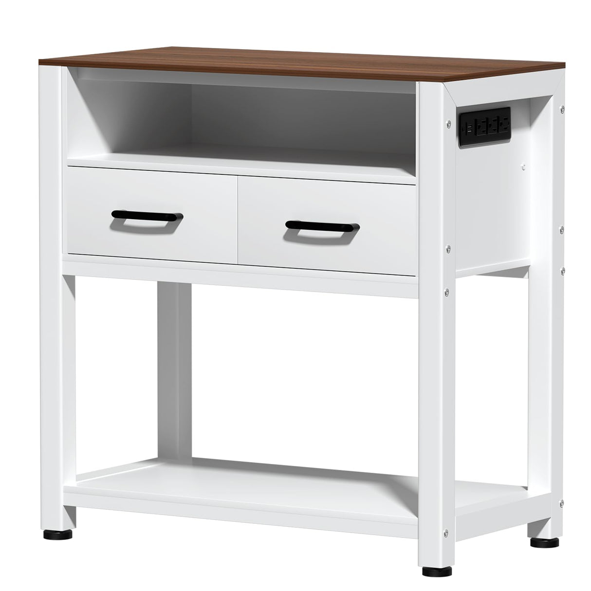 EOSVALO 20-29 Gallon Aquarium Stand with Stable Metal Frame & Power Outlet, Heavy-Duty Fish Tank Stand with Waterproof Mat, 550LBS Capacity Storage Cabinet, White+Brown EOSVALO