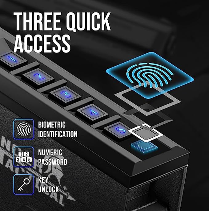 Lancer Tactical Biometric Slider Handgun Gun Safe for Pistols Nightstand, Desk, Bed Side,Truck-Quick-Access Firearm Safety Device with Fingerprint Lock or Key Pad, PIN Code, and KEY Access Lancer Tactical