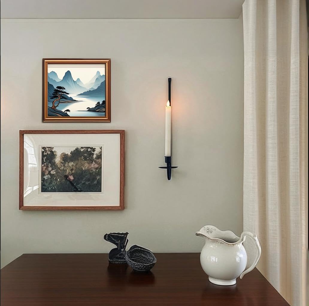 Wall Candle Holder Set of 2, Modern Candle Sconces Wall Mount Metal Holders Hanging Candle Pillar Holder for Living Room, Wedding, Farmhouse, Fireplace, Matte Black YUWENG