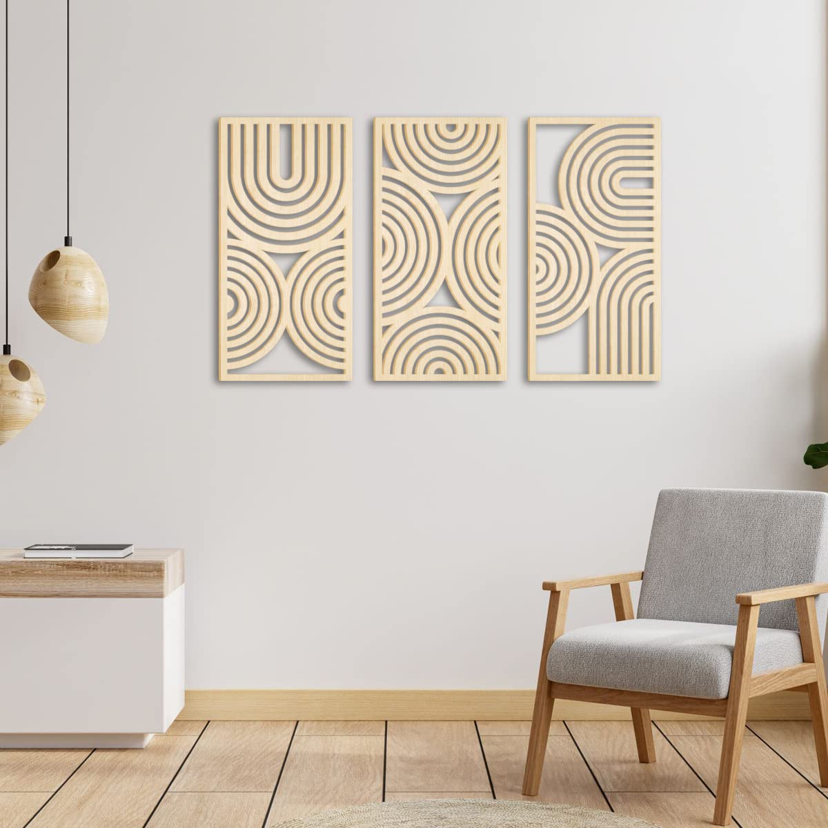 BINCUE 3 Panels Arches Shapes Wall Art Boho Decor Abstract 3D Hollow Wood Wall Art for Kitchen Bathroom Living Room Decorative BINCUE