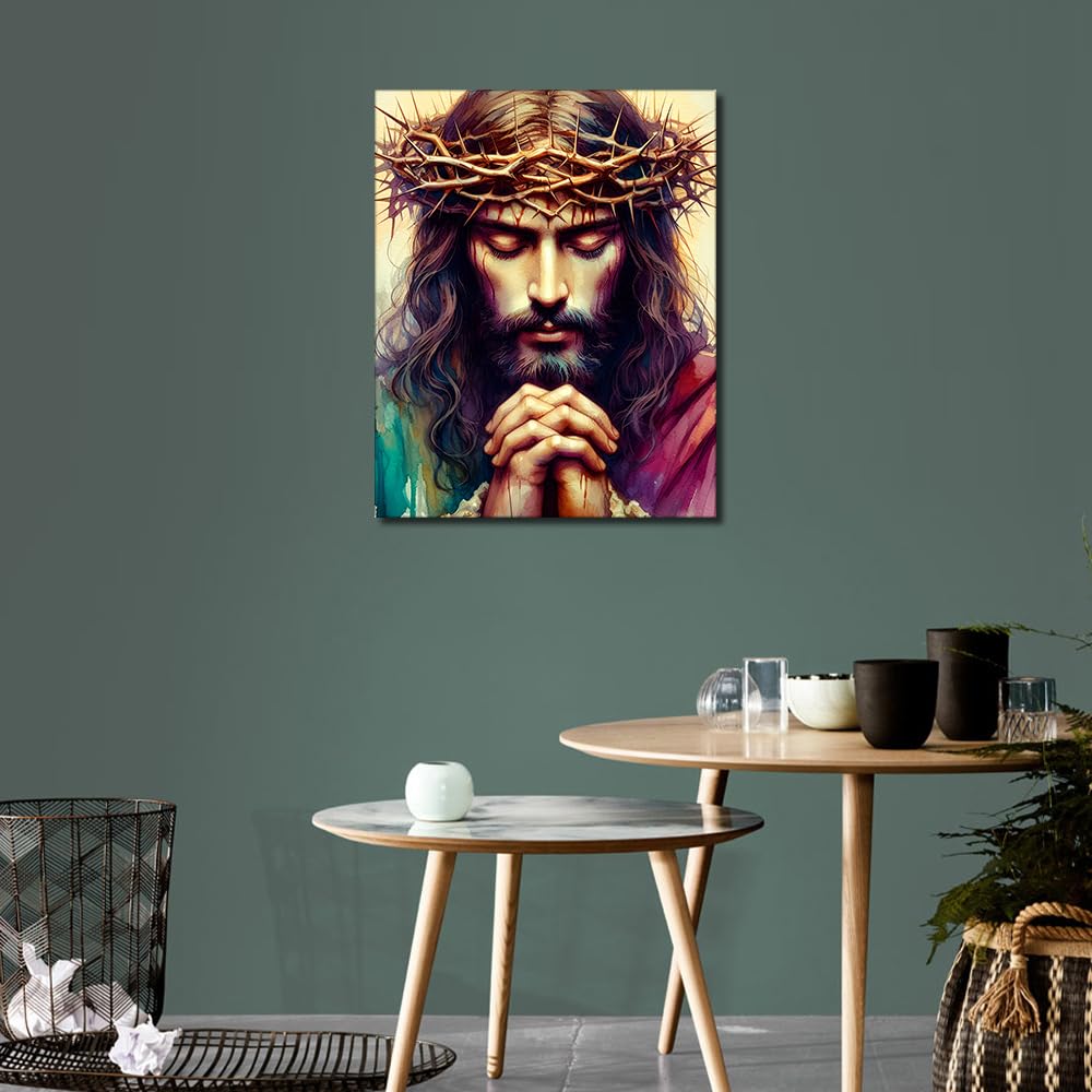 TUMOVO DIY Paint by Numbers Kit for Adults, Jesus Paint by Numbers with Paintbrushes and Acrylic Pigment, Jesus Closed Eyes Praying Paint by Numbers Kit for Adults Beginner 16x20 Inch Frameless TUMOVO