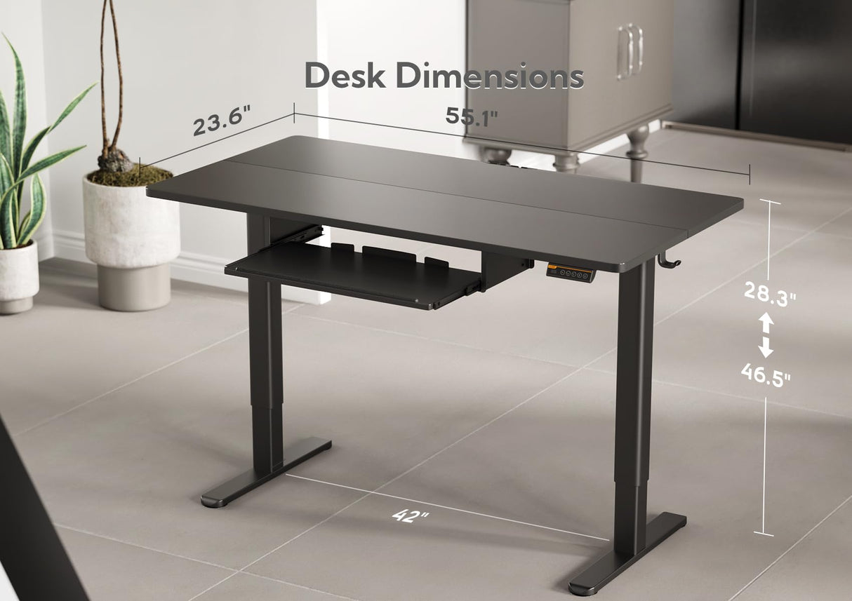 Claiks Standing Desk with Keyboard Tray, Standing Desk Adjustable Height, Raising Desks for Home Office and Computer Workstation, 55 Inches, Black Claiks