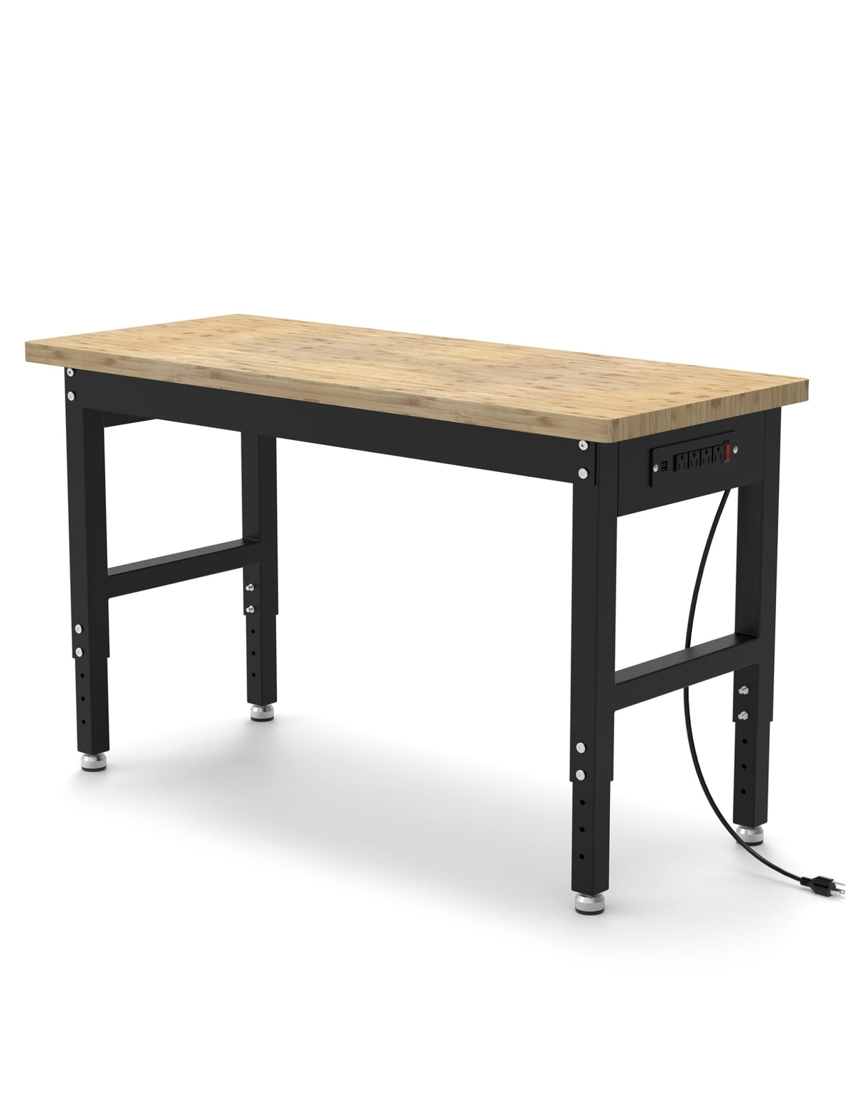 GarveeTech Adjustable Height Workbench, 48" Rubber Wood Top Heavy Duty Work Bench with Power Outlets, 2200 LBS Load Capacity Hardwood Work Bench Table for Workshop, Garage, Office, Home GarveeTech