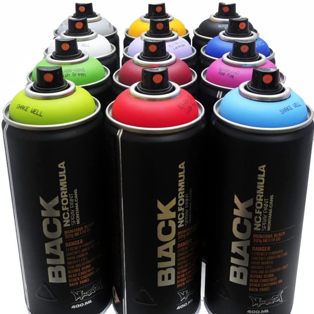 Montana Black 400ml Popular Colors Set of 12 Graffiti Street Art Mural Spray Paint Montana Black