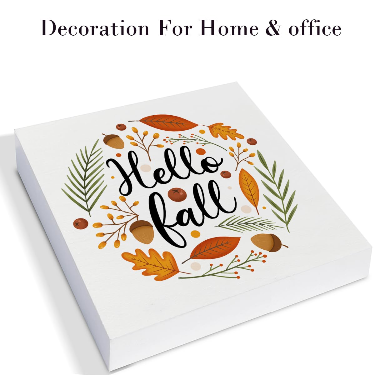 Fall Decor Autumn Leaves Wood Sign Hello Fall Decorations Farmhouse Home Table Desk Decor (5 x 5 Inches) Zauly