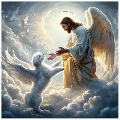 DIADAY 5D Dog Diamond Painting Kits, Angel Dog Diamond Art Kits for Adults, DIY Craft Full Drill Round Gem Diamond Dots Art Home Wall Decor Gift 12 x 12 Inches