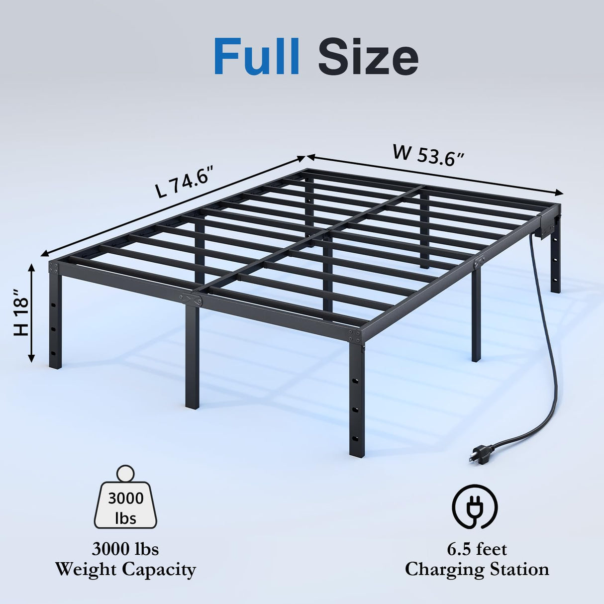 HAVONIZD Full Bed Frame with LED Lights & Charging Station - 18 Inch Heavy Duty Metal Platform Bed Frame No Box Spring Needed, Easy Assembly, No Noise HAVONIZD