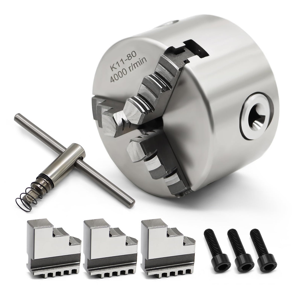 Yunnergo K11-80 Self Centering 3 Inch Lathe Chuck 4000 r/min 3 Jaw Comes with a Set Jaw Yunnergo