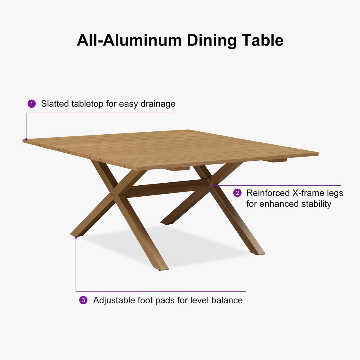 PURPLE LEAF 9 Pieces Outdoor Dining Set All Weather Wicker Patio Dining Set with Square Aluminum Table and Modern Armrest Dining Chairs for Garden Deck Backyard Kitchen, Teak PURPLE LEAF