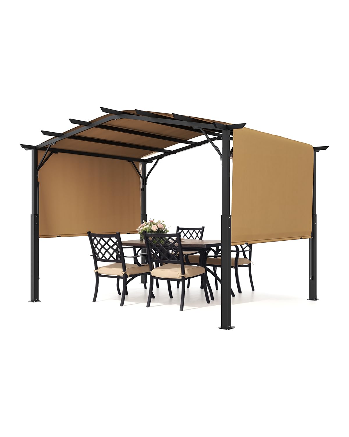 VEVOR 12 x 10 ft Outdoor Pergola, Arched Top Metal Pergola, Retractable Pergola with Sun Shade Canopy, Large Patio Shelter Pavilion, Heavy Duty Garden Pergola for Deck Backyard Porch Poolside VEVOR