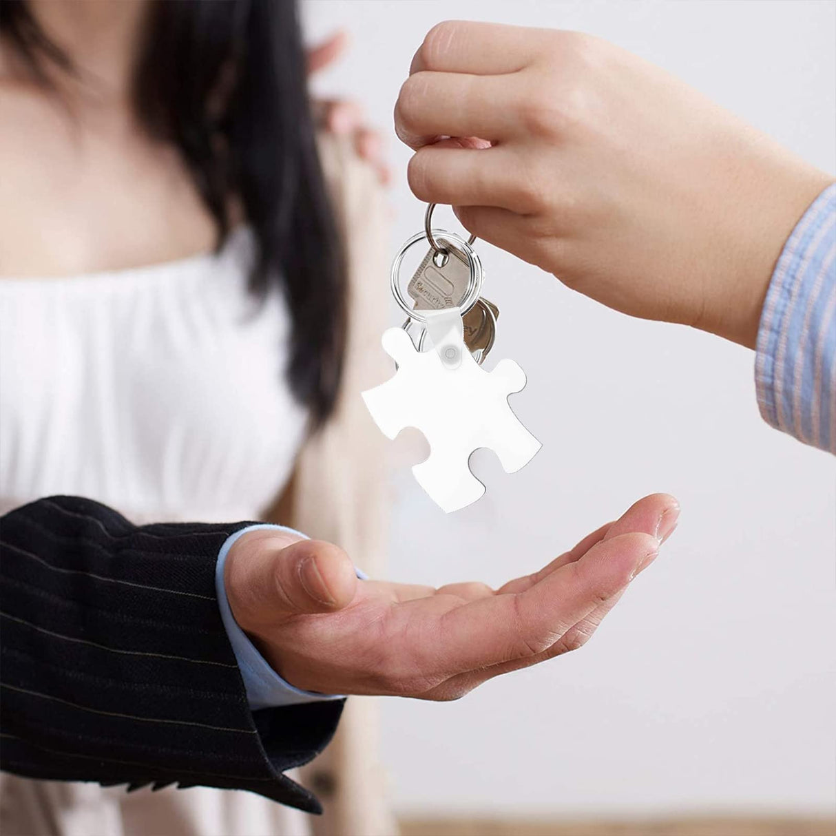 CHGCRAFT 20 Sets Puzzle Sublimation Blanks Keychains Double-Sided Keychain Blanks MDF Board Heat Transfer Keyring White for Heat Press, 2.76x1.97inch CHGCRAFT