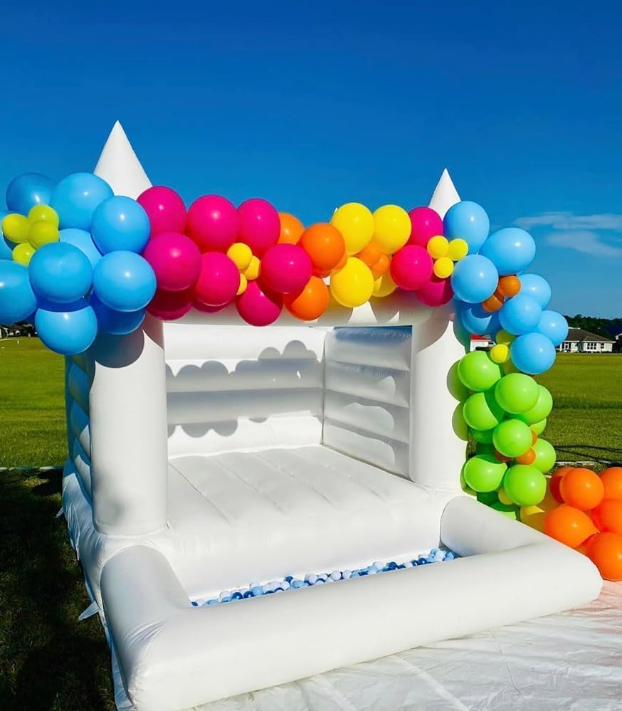 WARSUN 10x8x8FT White Bounce House with Ball Pit & Air Blower All PVC Commercial Grade Inflatable White Bounce House Caslte for Kids Birthday Baby Shower Business Photography WARSUN