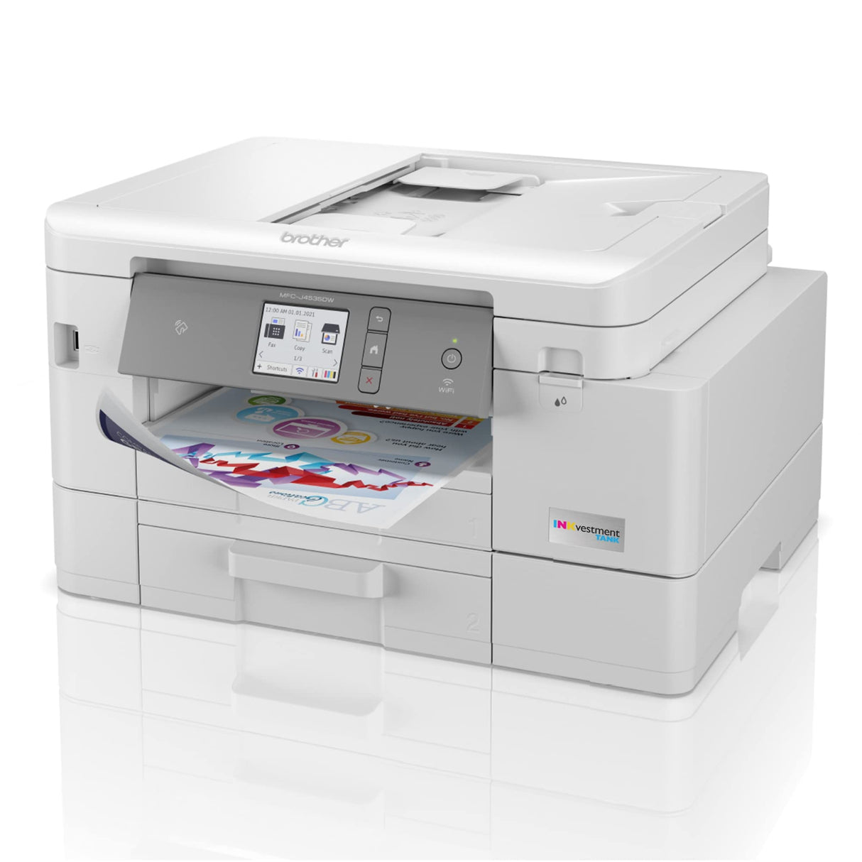 Brother MFC-J4535DW INKvestment -Tank All-in-One Color Inkjet Printer with NFC, Duplex and Wireless Printing Plus Up to 1-Year of Ink in-Box, White Brother