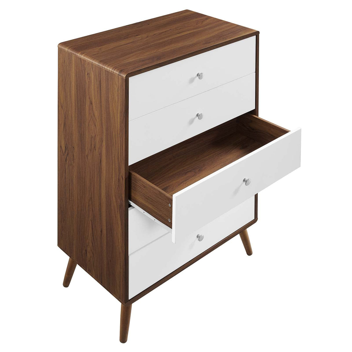 Modway Transmit Mid-Century Modern Wood Walnut White, 5-Drawer Chest Modway