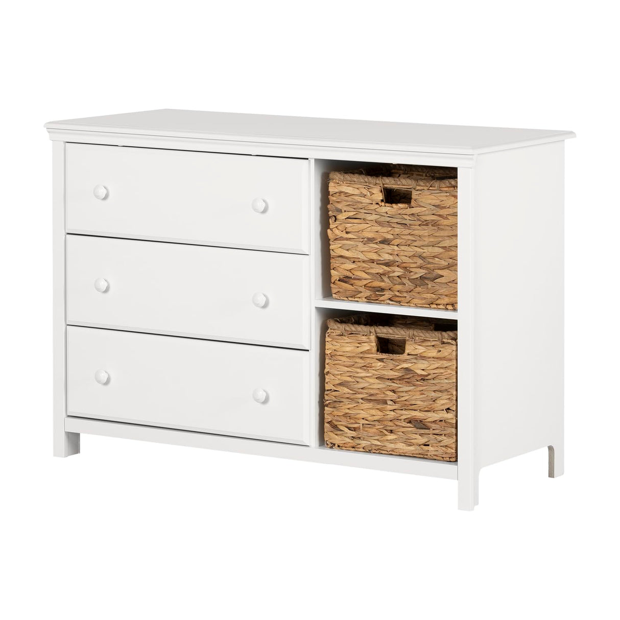 South Shore Cotton Candy 3-Drawer Dresser with Baskets, Pure White South Shore