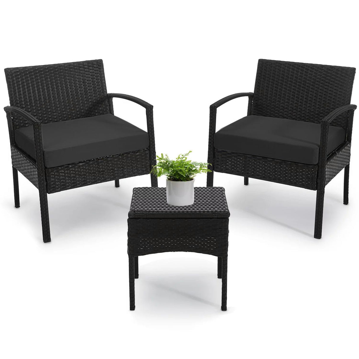 PROHIKER 3 PCS Patio Rattan Conversation Chairs Set, Outdoor Patio Furniture Balcony Furniture Set, Wicker Patio Set for Garden Porch Balcony Yard, Black PROHIKER