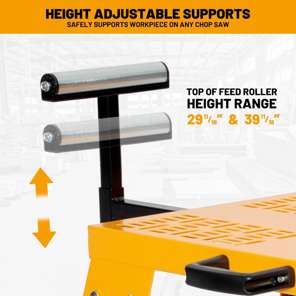 Yeeoy Miter Saw Stand, Heavy Duty Folding Miter Saw Stand with Roller Mounting Bars, Height Adjustable, Collapsible and Portable, Yellow. Yeeoy