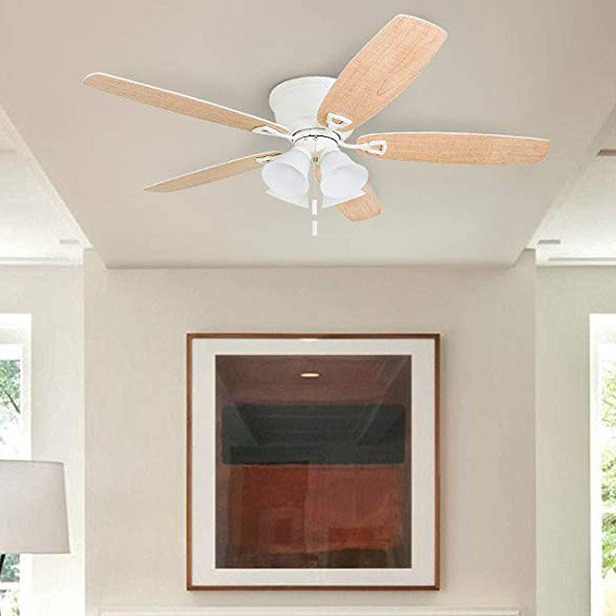 Honeywell Ceiling Fans Glen Alden, 52 Inch Classic Flush Mount Indoor LED Ceiling Fan with Light, Pull Chain, Quick-2-Hang Dual Finish Blades, Reversible Motor - 50520-01 (White) Honeywell Ceiling Fans