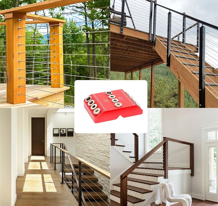 YuanTenhwy 4 Sizes 30 45 90 Degree Angle Drill Guide Jig for Angled Hole and Straight Hole,Drill Block,Dowel Drill Guide,Stair Wire Handrail, Deck Cable Railing Lag Screw Drilling Template Block YuanTenhwy