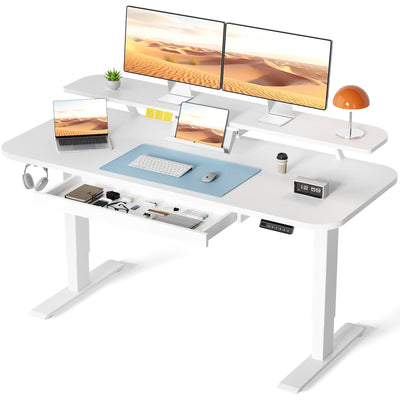 COMHOMA Electric Standing Desk with Drawers, 48 x 24'' Sit Stand up Desk with Monitor Stand, Laptop Stand, Height Adjustable Ergonomic Home Office Computer Desk with Memory Preset Controller