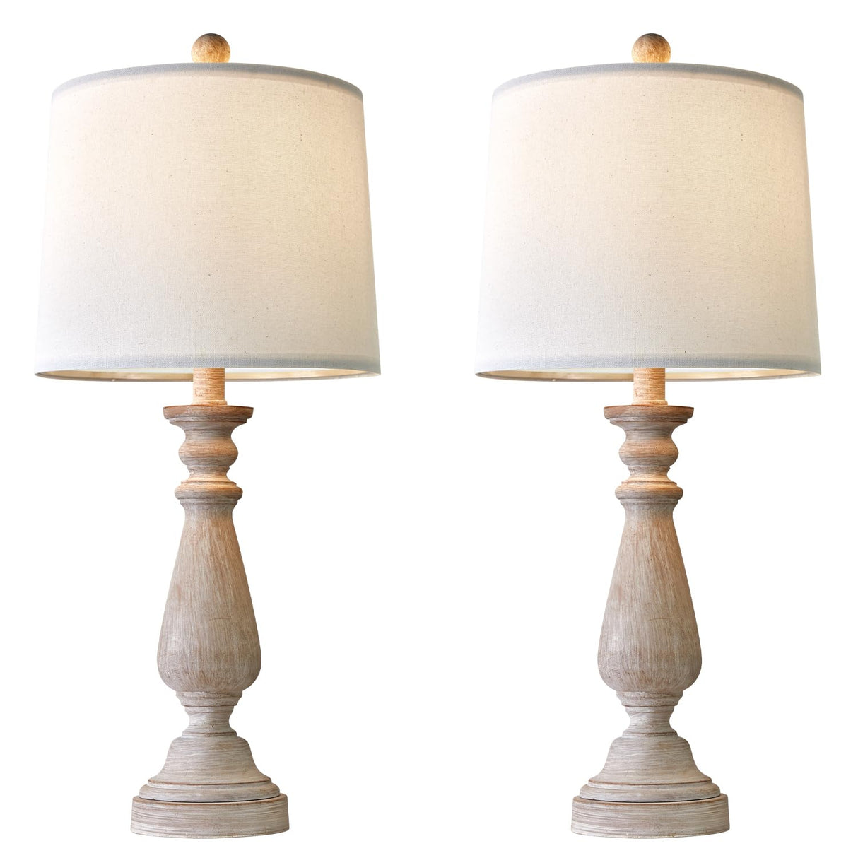 PORTRES 24.5" Mid Century Table Lamp Set of 2 for Living Room Farmhouse Linen Bedside Lamps for Bedroom Kids Room Dorm Office Rustic Lamps for End Table Nigntstand Resin PORTRES