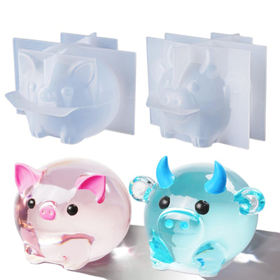 LET’S RESIN Animal Resin Molds, Cute Pig and Cow Figurine Silicone Molds for Epoxy Resin, Large 3D Round Resina Molds for Flowers Preservation, Resina Crafts, Home Desk Decor & Gifts for Animal Lovers