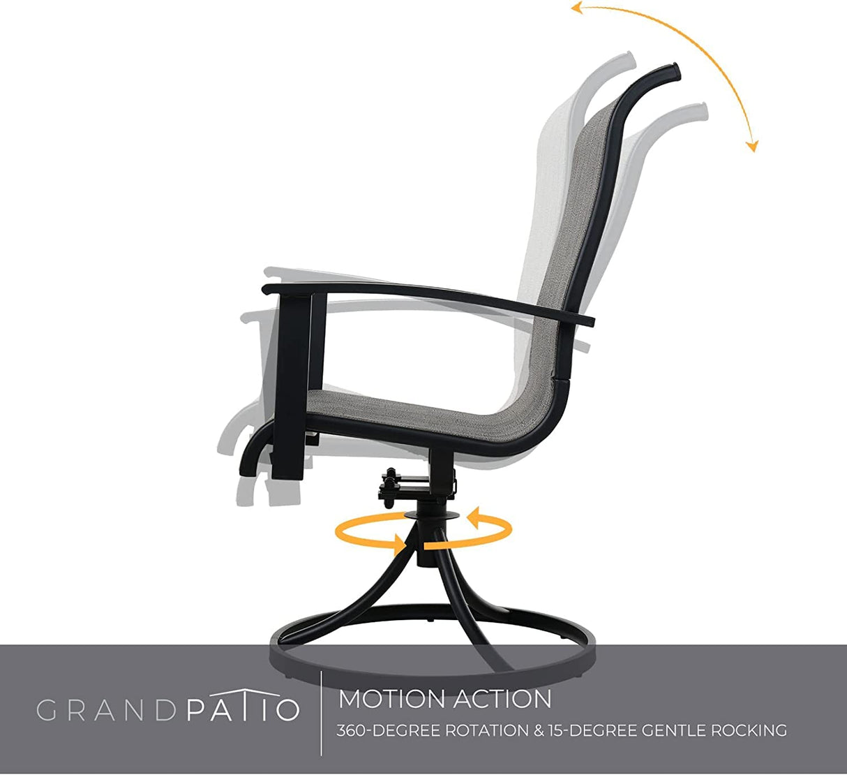 Grand patio Outdoor Dining Set for 6, Patio Dining Set with 6-Piece Mesh Sling Rocking Chairs, 1-Piece Large Rectangular Woodgrain Dining Table with Umbrella Hole, Black & Grey Plaid Grand patio