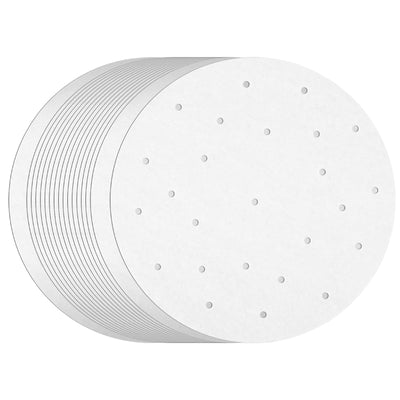 100 Pack Round Air Fryer Liners with Holes for Air Fryer Basket, Dumpling Paper, 10 Inch Perforated Bamboo Steamer Liner Sheets for Baking (White)