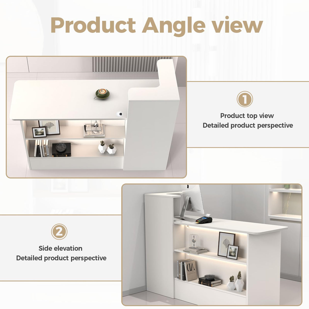 Anzhap Reception Desk with Counter - Front Desk Reception Counter with Hidden Cable Management, Lockable Drawer and Storage Cabinet for Salon,Office,Lobby,Cashier (White+Natural/Right,59"L*19"W*39"H) Anzhap