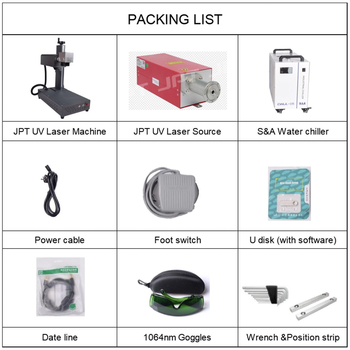 JPT 3W/5W UV Laser Engraver Laser Marking Machine, 175×175mm(6.9x6.9") with S&A Water Chiller and D80 Rotary Axis (UV 5W) Ovsuqu