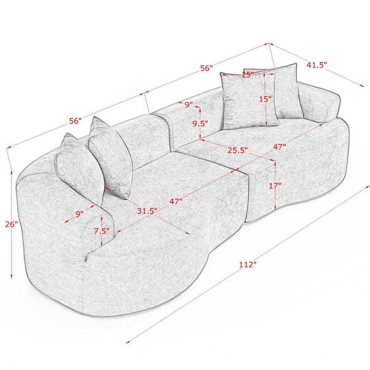 KEIKI 113" Oversized Chenille Curved Modular Sectional Sofa with High-Density Sponge, Upholstered Modern Style 4-Seater Compression Cloud Couch, No Assembly Needed, for Apartment, Living Room, Green KEIKI
