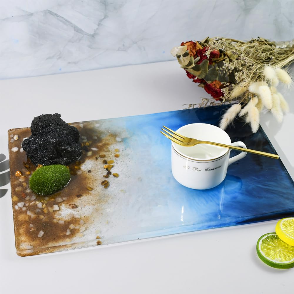 RESINWORLD 14" x 9" x 0.5" XL Large Rectangle Mold, Sturdiness Deep Serving Tray Mold with Gold Handles, Wedding Flower Mold for Resin ResinWorld