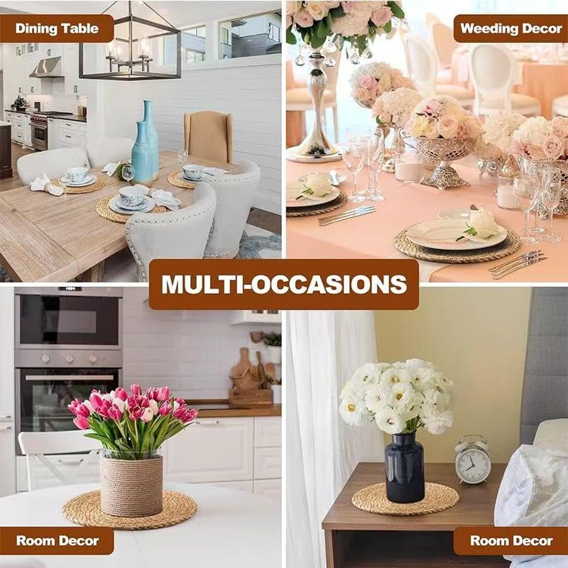 6Pcs 12" Round Woven Rattan Placemats,Natural Hand-Woven Water Hyacinth Placemats,Farmhouse Weave Place Mats,Rustic Braided Wicker Table Mats (12inch Set of 6) PPB2K